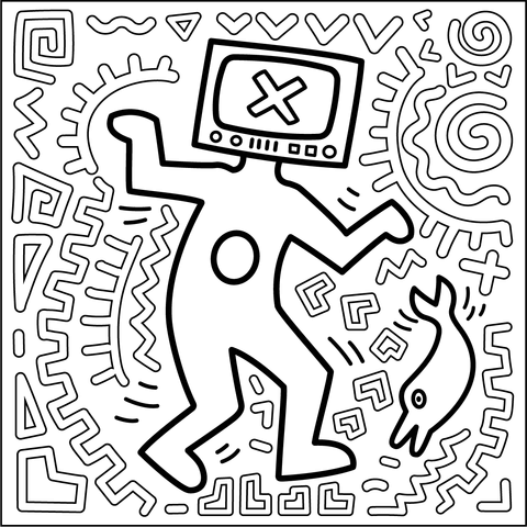 Keith Haring Style Coloring Page